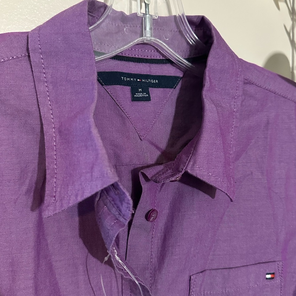 Tommy Hilfiger Women's Purple Button Down Shirt - Picture 2 of 3